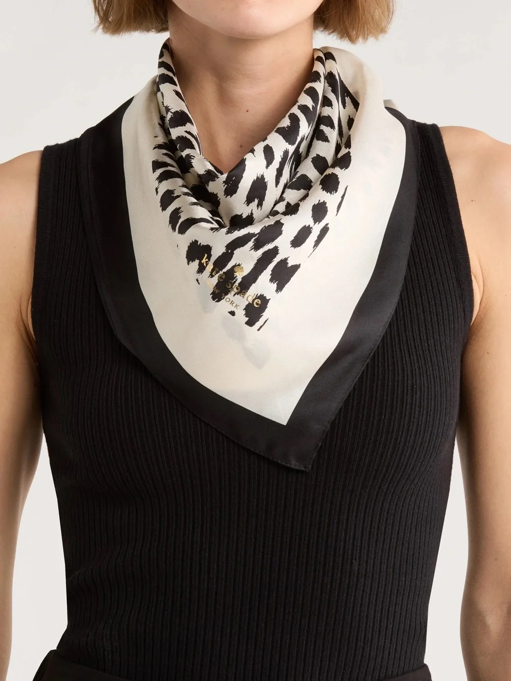 kate spade Black & Cream/Ivory Leopard-Print Silk Twilly Scarf
